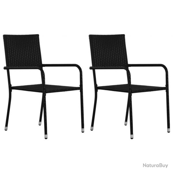 Chaise  dner de jardin empilable lot de 2 noir rsine tresse