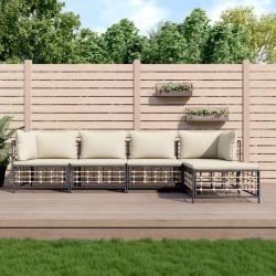 Salon de jardin 5 pcs avec coussins anthracite résine tressée