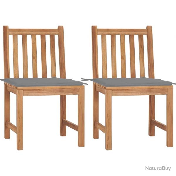 Chaises de jardin lot de 2 avec coussins Bois de teck massif
