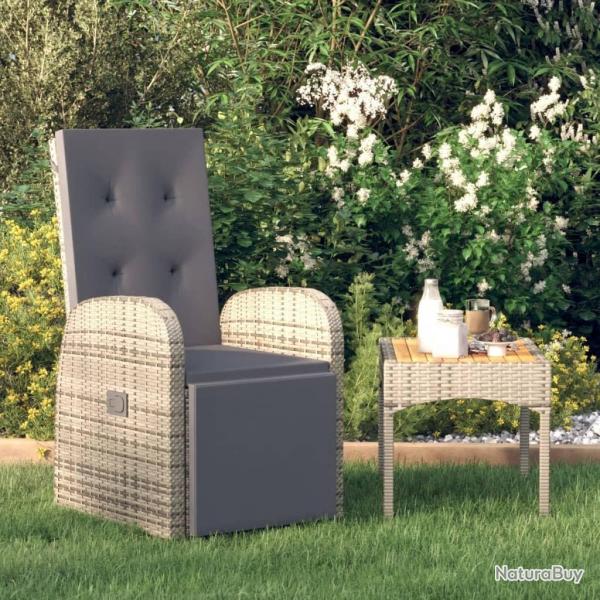 Chaise inclinable de jardin et coussin Rsine tresse Gris