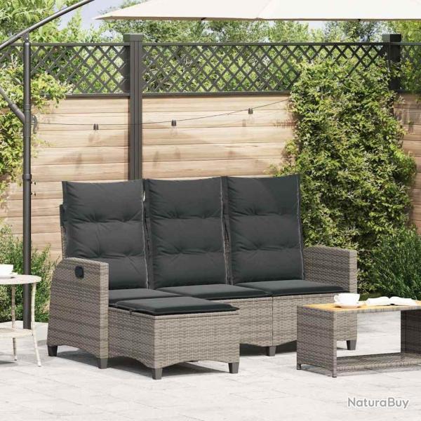Canap de jardin inclinable coussins forme de L gris polyrotin