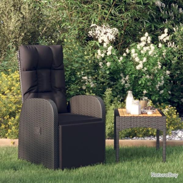 Chaise inclinable de jardin et coussin Rsine tresse Noir
