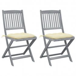 Chaises pliables d'extérieur lot de 2 et coussins Bois d'acacia