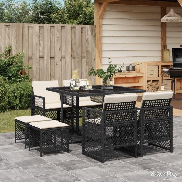 Ensemble  manger de jardin 9pcs coussins noir rsine tresse