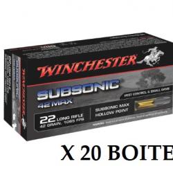 1000 Munitions Calibre 22 LR Winchester Subsonic Max 42gr