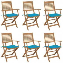 Chaises pliables de jardin lot de 6 avec coussins Bois d'acacia