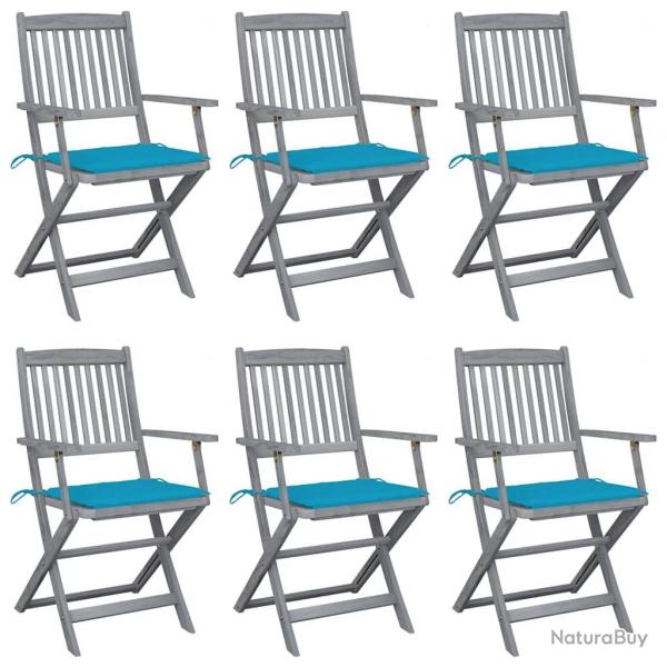 Chaises pliables d'extrieur lot de 6 et coussins Bois d'acacia
