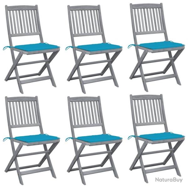Chaises pliables d'extrieur lot de 6 et coussins Bois d'acacia