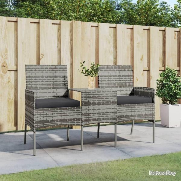 Canap jardin 2 places et table basse Rsine tresse Anthracite