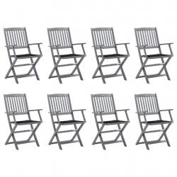 Chaises pliables d'extérieur lot de 8 et coussins Bois d'acacia