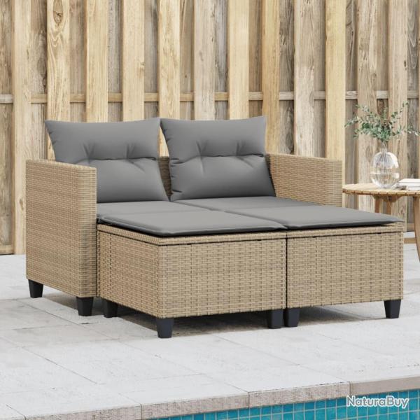 Canap de jardin 2 places avec tabourets beige rsine tresse