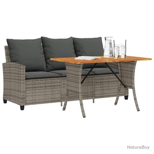 Canap de jardin 3 places coussins et table gris rsine tresse