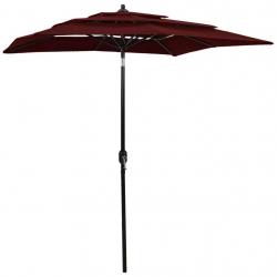 Parasol de jardin à 3 niveaux mât en aluminium rouge bordeaux