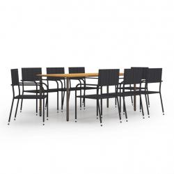 Ensemble à manger de jardin 9 pcs Résine tressée Noir