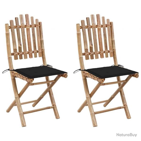 Chaises pliables de jardin lot de 2 avec coussins Bambou