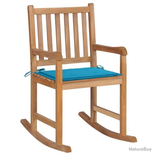 Chaise  bascule avec coussin bleu Bois de teck solide