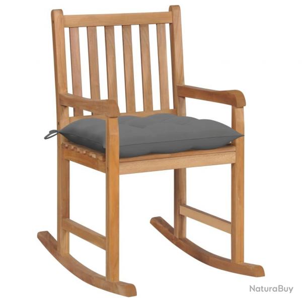 Chaise  bascule avec coussin gris Bois de teck solide