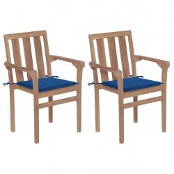Chaises de jardin lot de 2 et coussins bleu royal Bois de teck