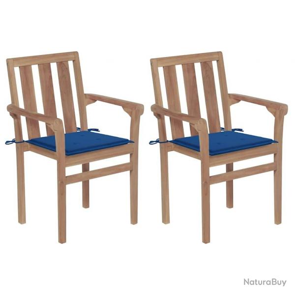 Chaises de jardin lot de 2 et coussins bleu royal Bois de teck