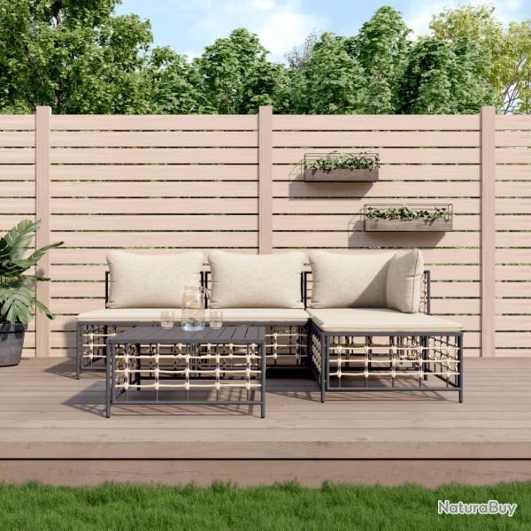 Salon de jardin 5 pcs avec coussins anthracite rsine tresse