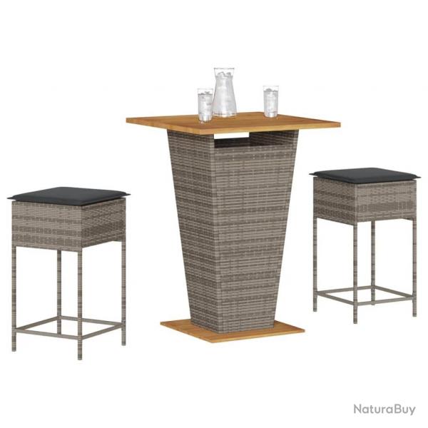 Ensemble de bar de jardin 3 pcs et coussins gris rsine tresse