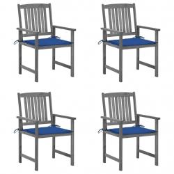 Chaises de jardin et coussins lot de 4 Gris Bois acacia massif