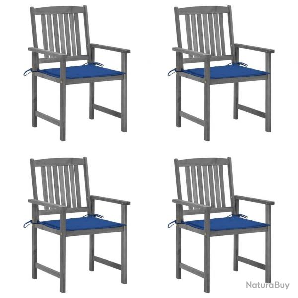 Chaises de jardin et coussins lot de 4 Gris Bois acacia massif