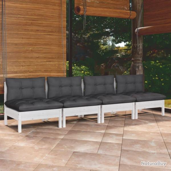 Canap 4 places de jardin avec coussins anthracite Bois de pin