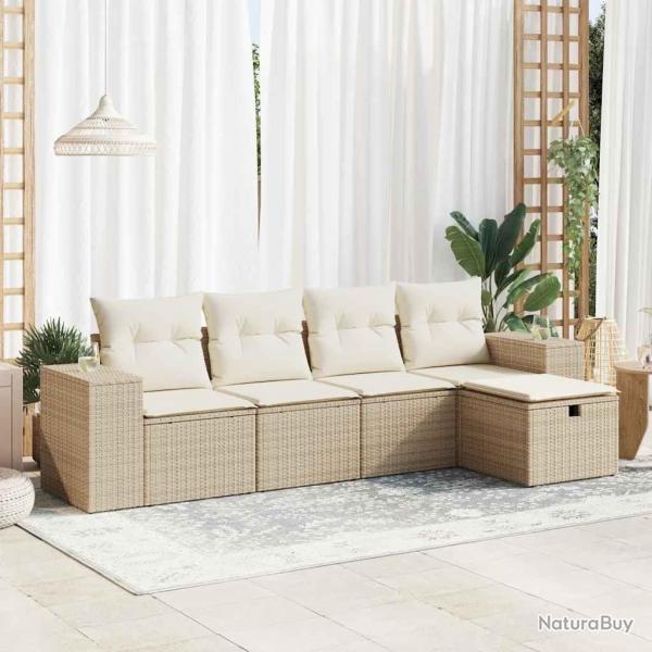 Salon de jardin avec coussins 5 pcs beige rsine tresse