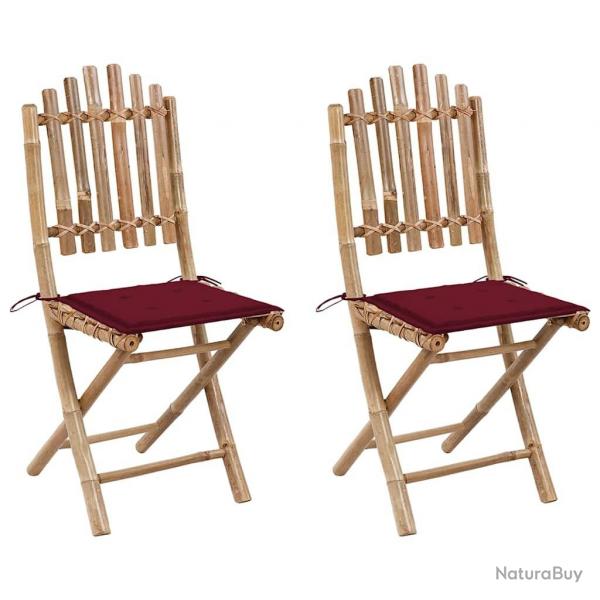 Chaises pliables de jardin lot de 2 avec coussins Bambou