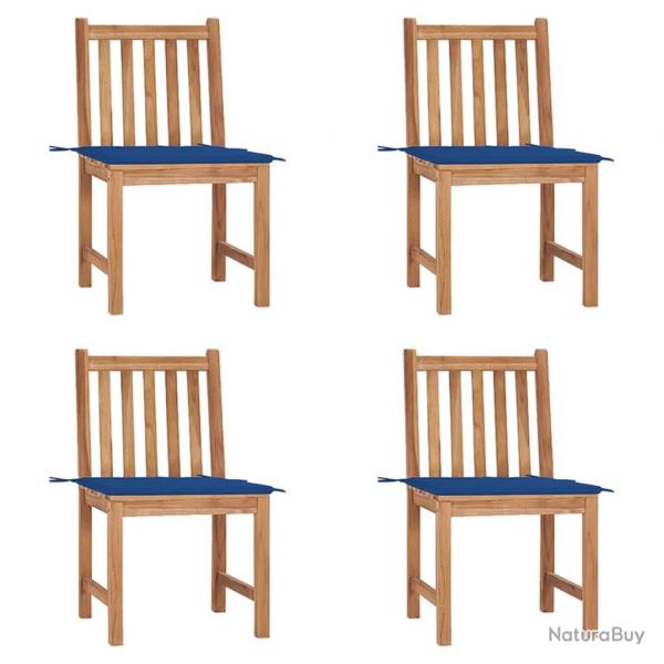 Chaises de jardin lot de 4 avec coussins Bois de teck massif
