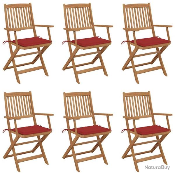 Chaises pliables de jardin lot de 6 avec coussins Bois d'acacia