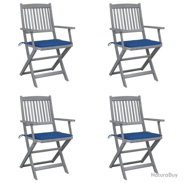 Chaises pliables d'extrieur lot de 4 et coussins Bois d'acacia