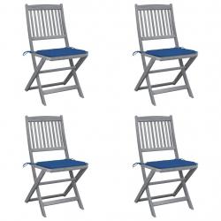 Chaises pliables d'extérieur lot de 4 et coussins Bois d'acacia