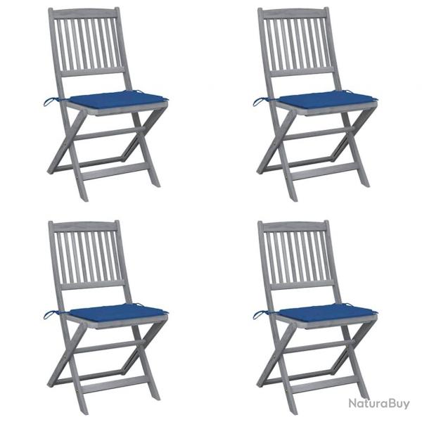 Chaises pliables d'extrieur lot de 4 et coussins Bois d'acacia