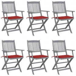 Chaises pliables d'extérieur lot de 6 et coussins Bois d'acacia
