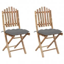 Chaises pliables de jardin lot de 2 avec coussins Bambou
