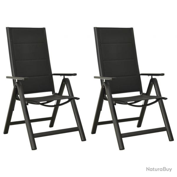 Chaises pliables de jardin lot de 2 Textilne et aluminium Noir