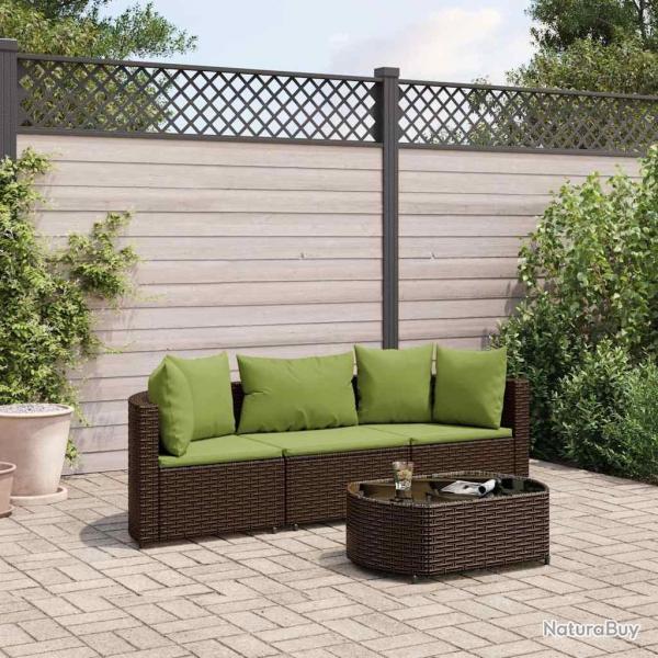Salon de jardin 4 pcs avec coussins marron rsine tresse