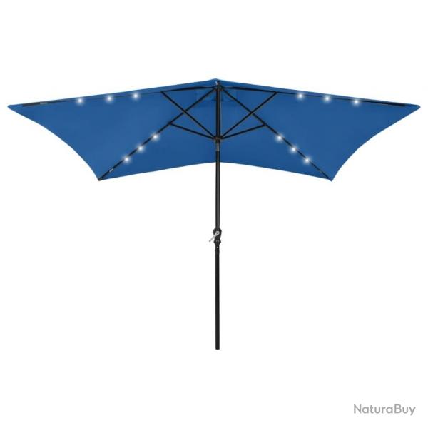 Parasol de jardin avec LED et mt en acier bleu azur 2x3 m