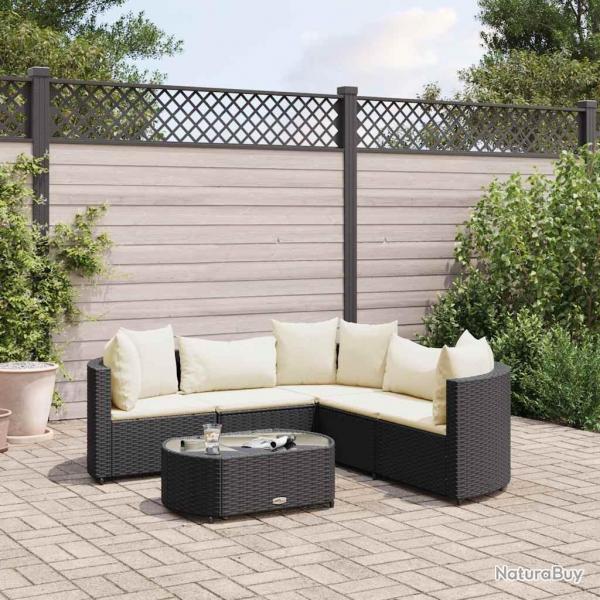 Salon de jardin 6 pcs avec coussins noir rsine tresse