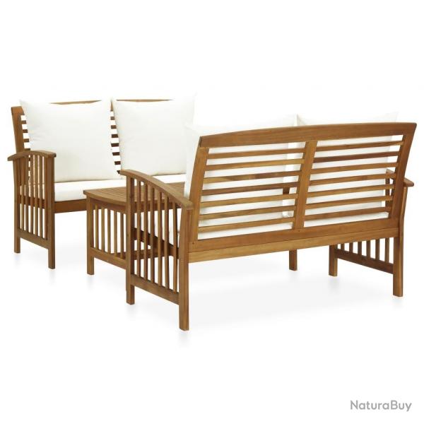 Salon de jardin 3 pcs avec coussins Bois d'acacia massif