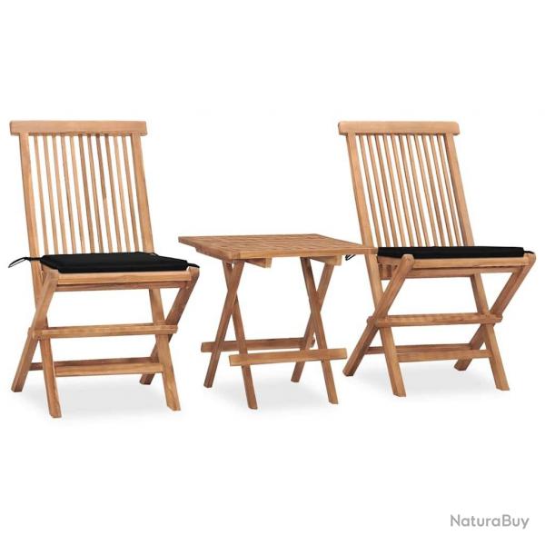 Ensemble  manger d'extrieur pliable avec coussin 3 pcs Teck
