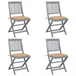 Chaises pliables d'extérieur lot de 4 et coussins Bois d'acacia