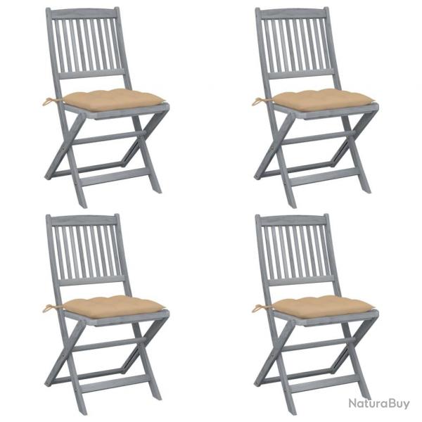 Chaises pliables d'extrieur lot de 4 et coussins Bois d'acacia
