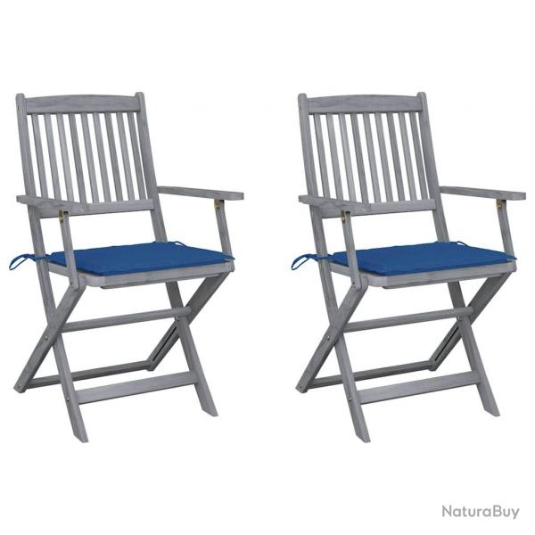 Chaises pliables d'extrieur lot de 2 et coussins Bois d'acacia