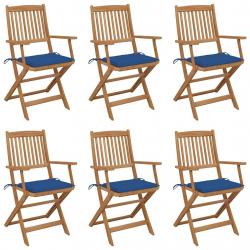 Chaises pliables de jardin lot de 6 avec coussins Bois d'acacia
