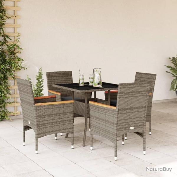 Ensemble  manger de jardin et coussins 5 pcs gris rotin verre