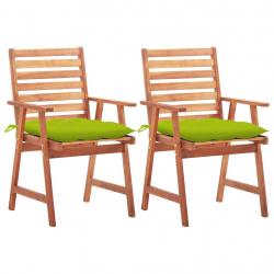 Chaises à manger d'extérieur lot de 2 et coussins Acacia massif