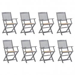Chaises pliables d'extérieur lot de 8 et coussins Bois d'acacia